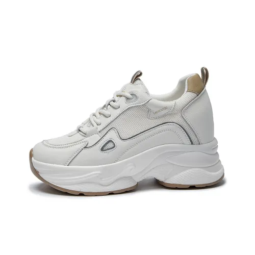 LAORENTOU Wear-Resistant Low-Top Chunky Sneakers 5cm Women's Beige Apricot