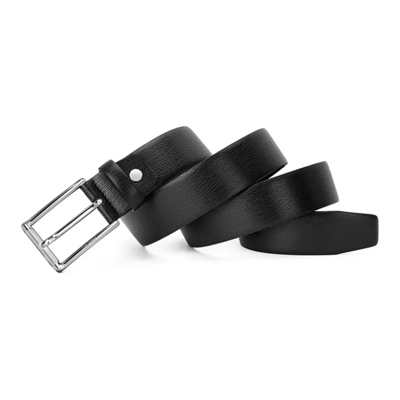 PIERRE CARDIN Fishscale Pattern, Pin Buckle Cow Leather Belts Men's Black Width 3.5cm-7