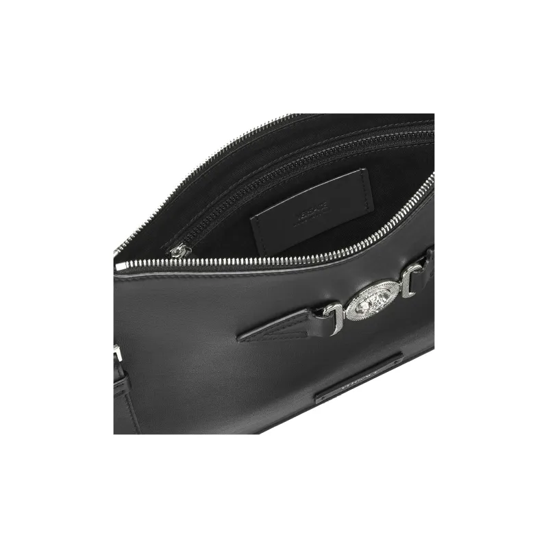 VERSACE MEDUSA BIGGIE Series Smooth Cow Leather Clutch Men's Black & Silver-3