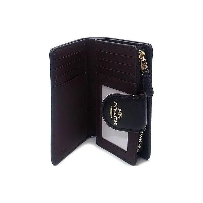 COACH Corner Zip Coated Canvas With Smooth Leather Card Holder Wallet Medium Size Women's Black-3