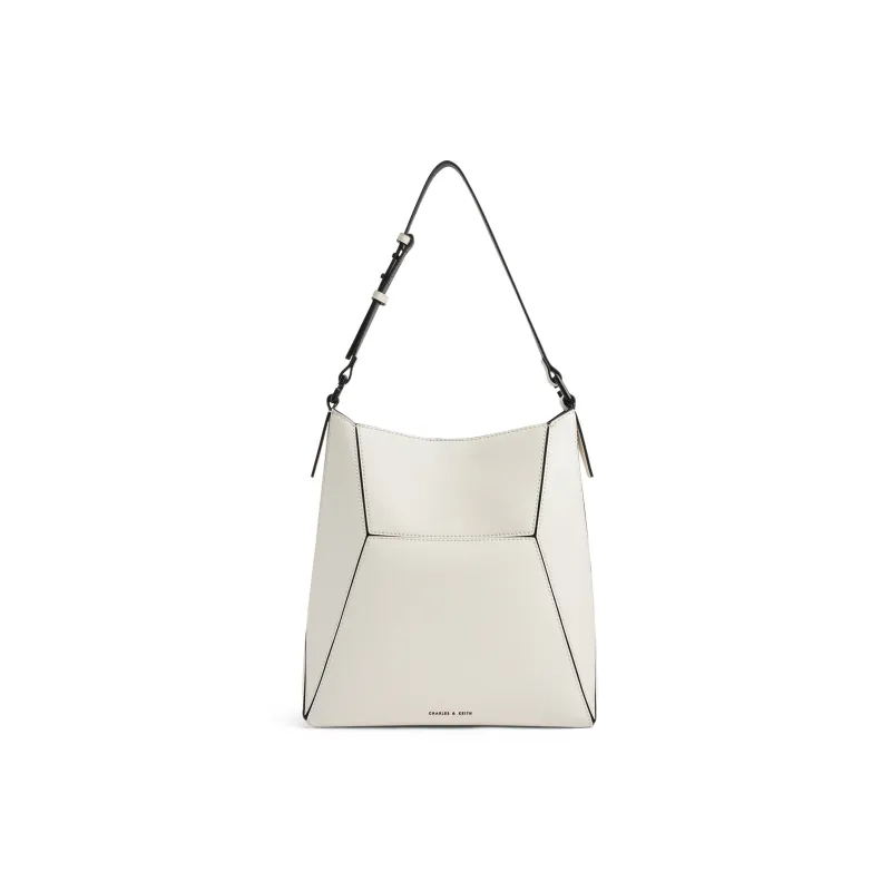 CHARLES&KEITH PU Tote Shoulder Bag Large Size Women's Noir Black/Dark Brown/Multi Composite Color-8