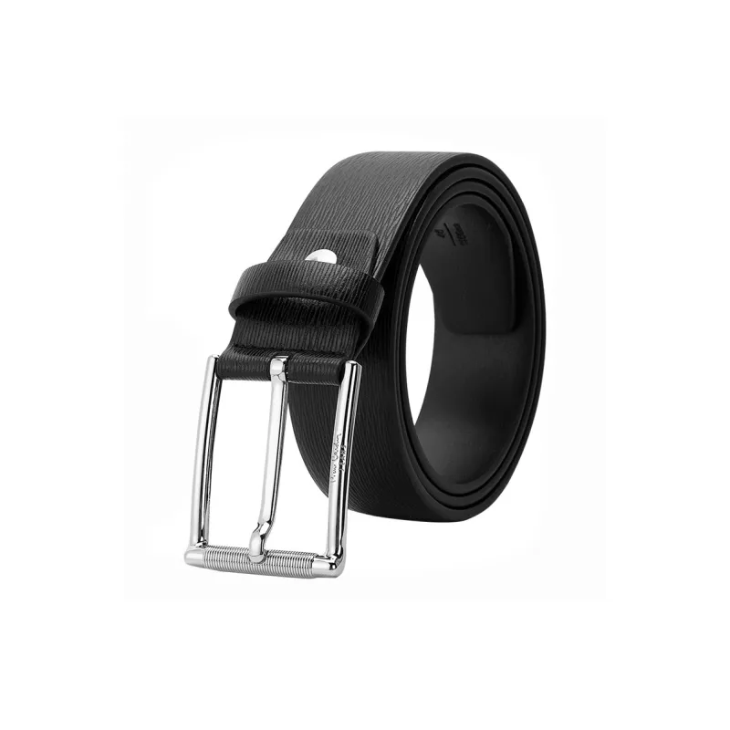 PIERRE CARDIN Fishscale Pattern, Pin Buckle Cow Leather Belts Men's Black Width 3.5cm-5