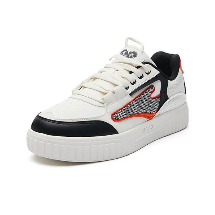 Erke Flying Cranes Low Top Skateboard Shoes Men's White Black-1