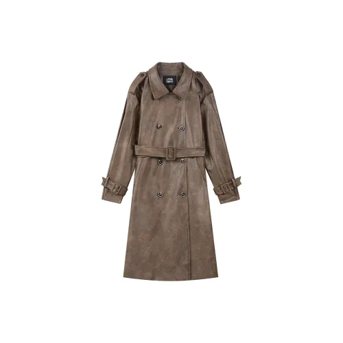 ELF SACK Trench Coats Women's Vintage Coffee Brown