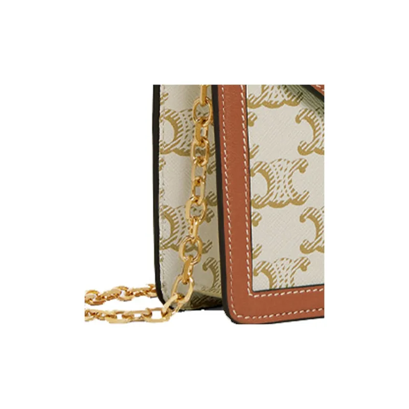 CELINE Triomphe Sheepskin Clutches Shoulder Bag Crossbody Bag White & Tawny-4