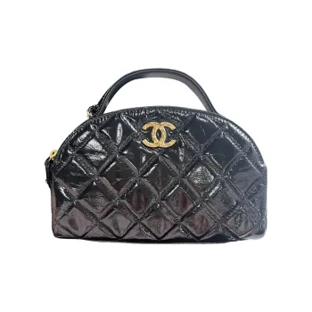 CHANEL Lambskin Bowling Bag, Handbag, Shoulder Bag, Crossbody Bag Trumpets Women's Black
