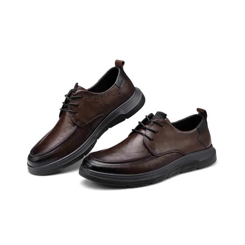 Strongman 3515 Men's Casual Leather Shoes Comfortable Platform Commute Youth Round Tip-9