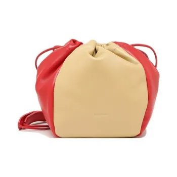 JIL SANDER Lambskin Bucket Bags Crossbody Bag, Shoulder Bag Women's Red & Beige