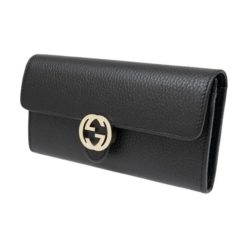 GUCCI Leather Wallet Women's Black-1