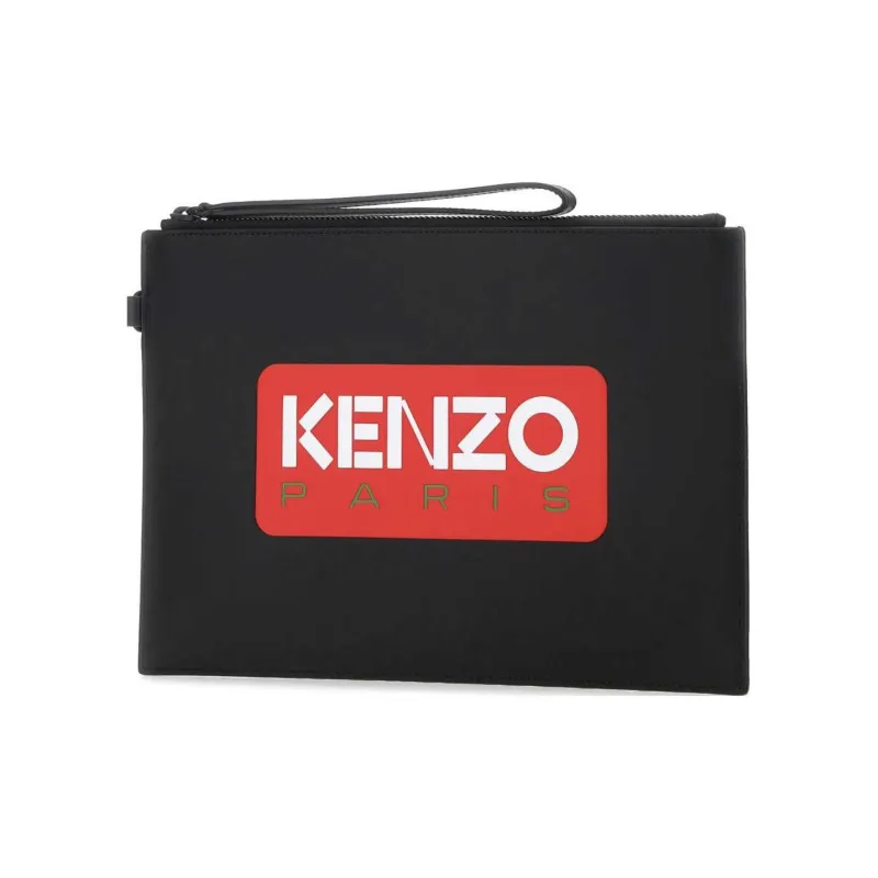 KENZO Cow Leather Clutch Large Size Women's Black-1