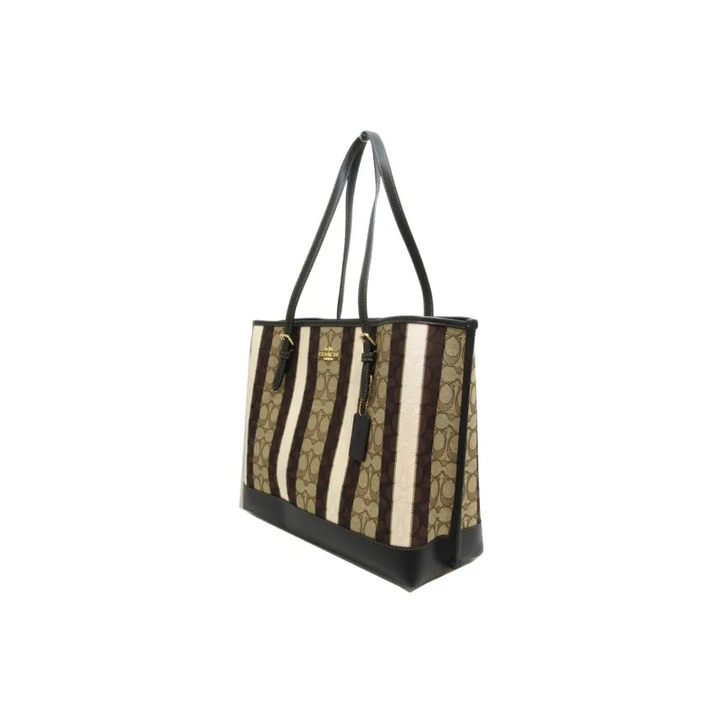 COACH Mollie Jacquard With Leather Tote Bag, Shopping Bag, Handbag, Shoulder Bag Women's Khaki Brown Mixed Color-1