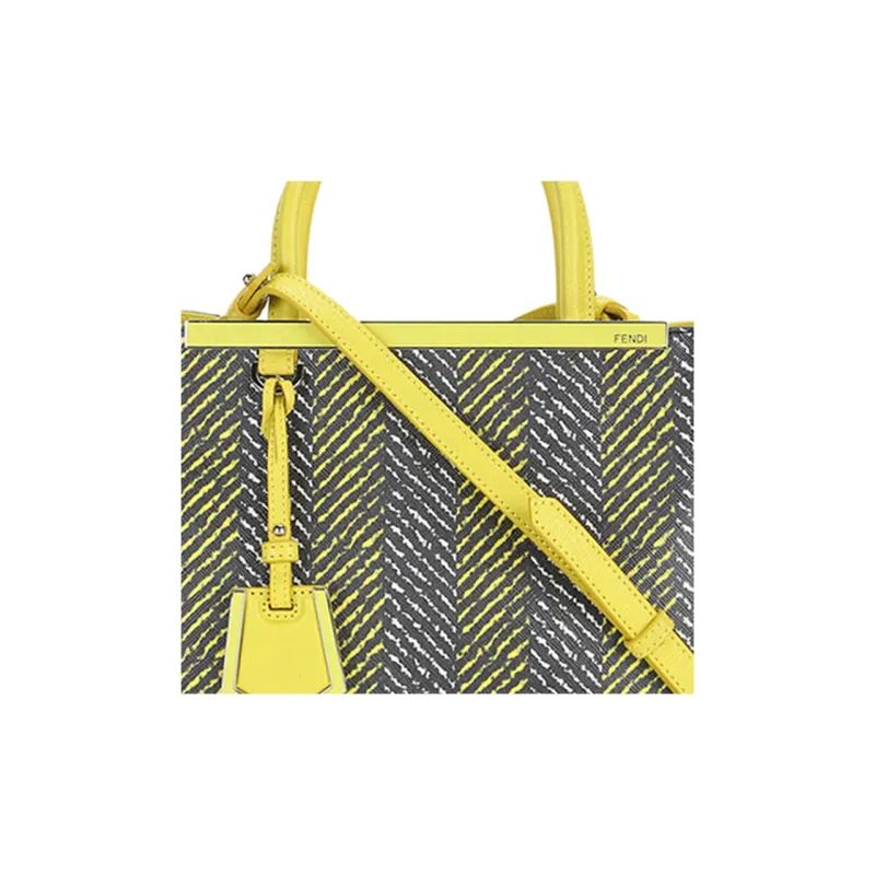 FENDI Patchwork Crossbody Handbag Small Size Women's Gray/Yellow-4