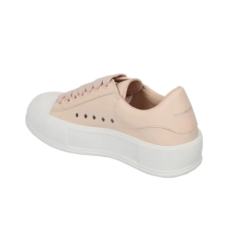 Alexander McQueen Deck Plimsoll Lace Up Sneakers 'Peach White' Women's-3