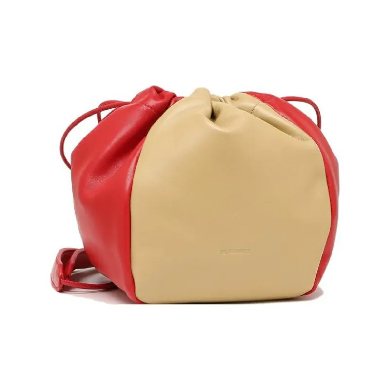 JIL SANDER Lambskin Bucket Bags Crossbody Bag, Shoulder Bag Women's Red & Beige-1