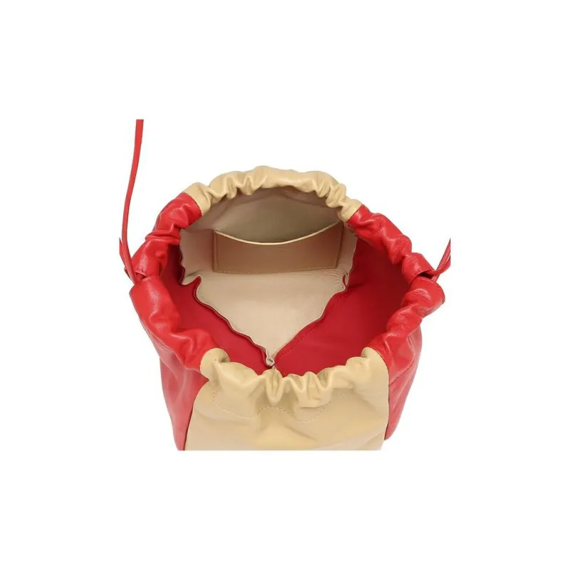 JIL SANDER Lambskin Bucket Bags Crossbody Bag, Shoulder Bag Women's Red & Beige-5