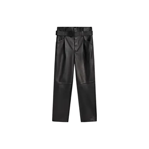 Massimo Dutti Leather Pants Women's Black