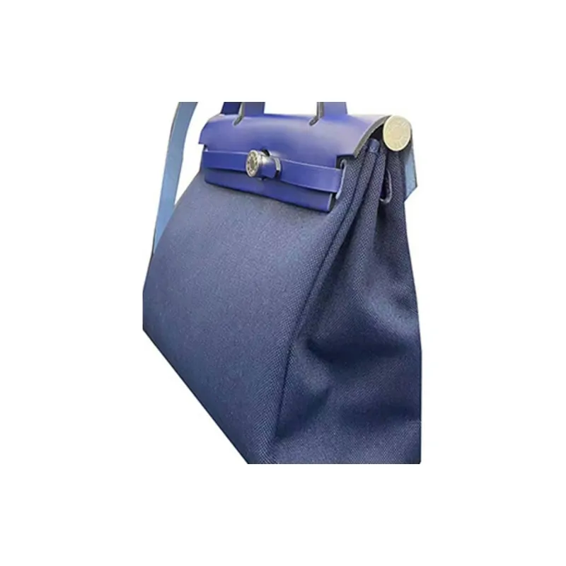 HERMES Herbag Reversible Canvas With Cow Leather Handbag Shoulder Bag Crossbody Bag Unisex Marine Blue Sapphire Blue-4