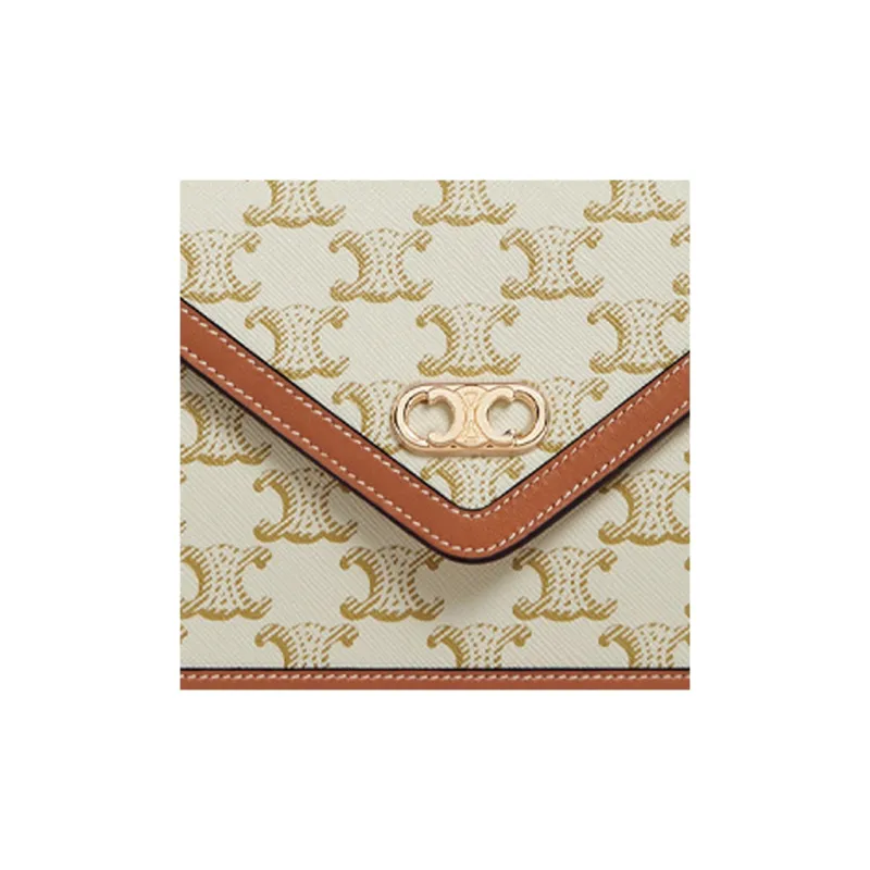 CELINE Triomphe Sheepskin Clutches Shoulder Bag Crossbody Bag White & Tawny-5