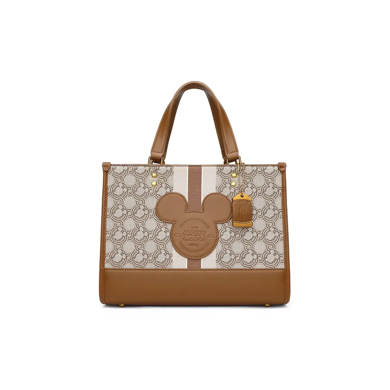 Disney Mickey Series Leather Tote Bag Shopping Bag Handbag Shoulder Bag Large Size Women's Brown-0