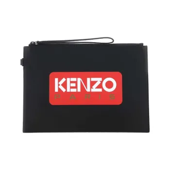KENZO Cow Leather Clutch Large Size Women's Black