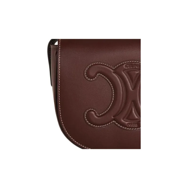 CELINE Cuir Triomphe Smooth Calf Leather Handbag Shoulder Bag Crossbody Bag Women's Burgundy-3