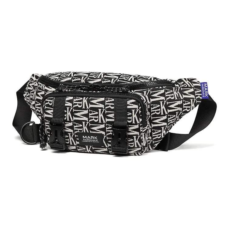 FAIRWHALE Fabric Casual Sports Crossbody Bag Sling Bag Fanny Pack With Large Capacity Medium Size Unisex Black-0