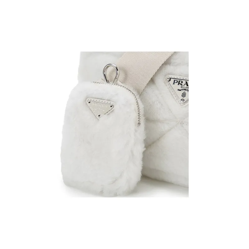 PRADA Re Edition Shearling Crossbody Bag, Shoulder Bag Women's White-7
