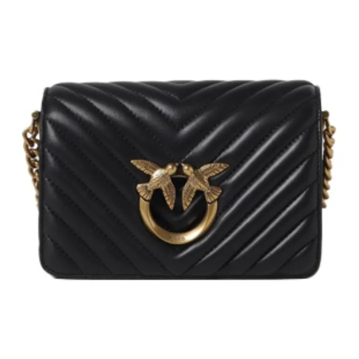 PINKO Click Series Sheepskin Crossbody Bag, Shoulder Bag Women's Black-1