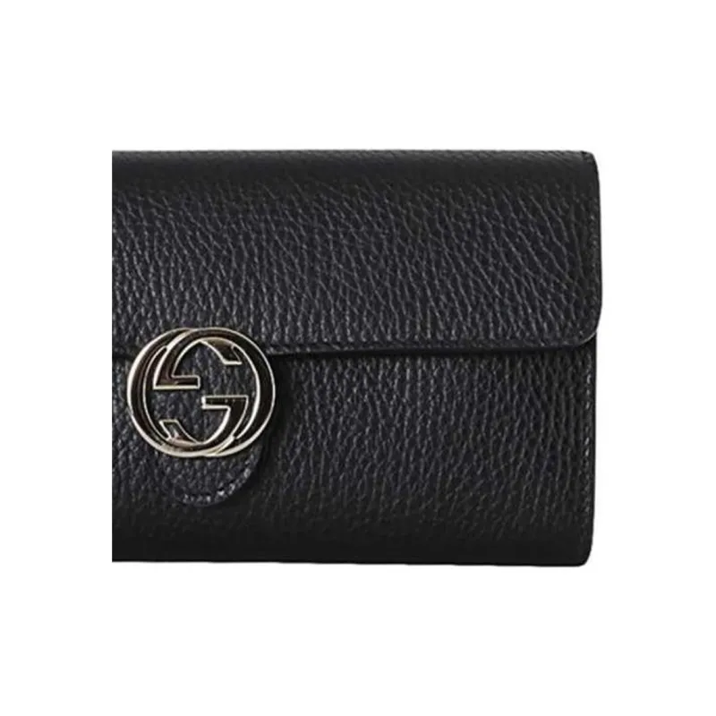 GUCCI Leather Wallet Women's Black-5