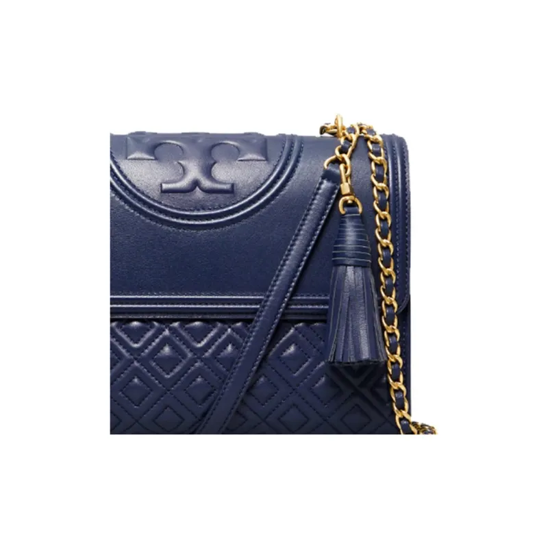 TORY BURCH Fleming Sheepskin Flap Shoulder Bag Crossbody Bag Medium Size Women's Marine Blue-4