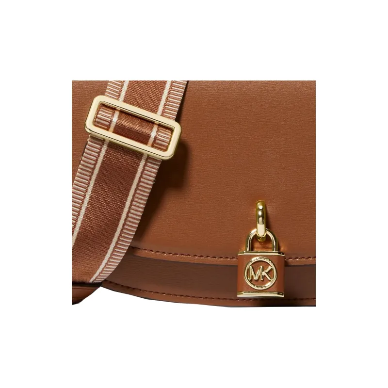 MICHAEL KORS Mila Cow Leather Messenger Saddle Bag, Crossbody Bag, Shoulder Bag Medium Size Women's Brown-2