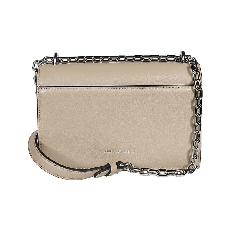 KARL LAGERFELD Cow Leather Crossbody Bag, Shoulder Bag Trumpets Women's Beige-3