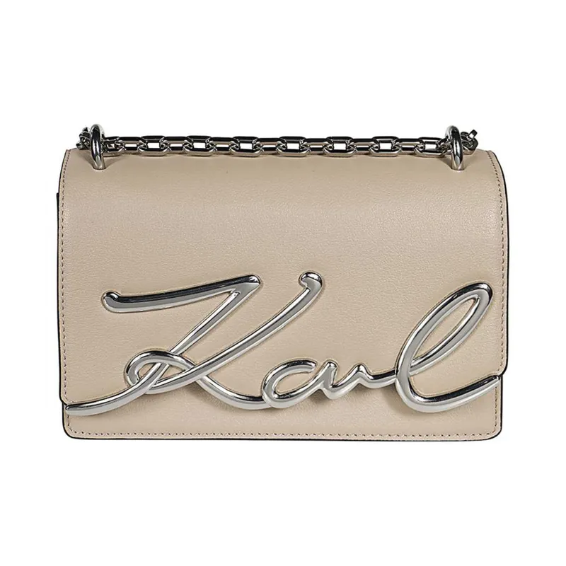 KARL LAGERFELD Cow Leather Crossbody Bag, Shoulder Bag Trumpets Women's Beige-1