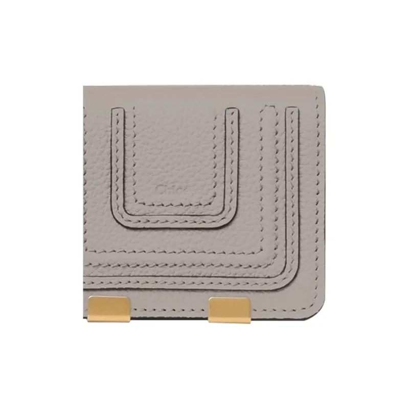 Chloe Marcie Grained Calfskin Wallet Small Size Women's Cashmere Gray-3