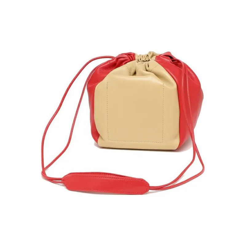 JIL SANDER Lambskin Bucket Bags Crossbody Bag, Shoulder Bag Women's Red & Beige-3