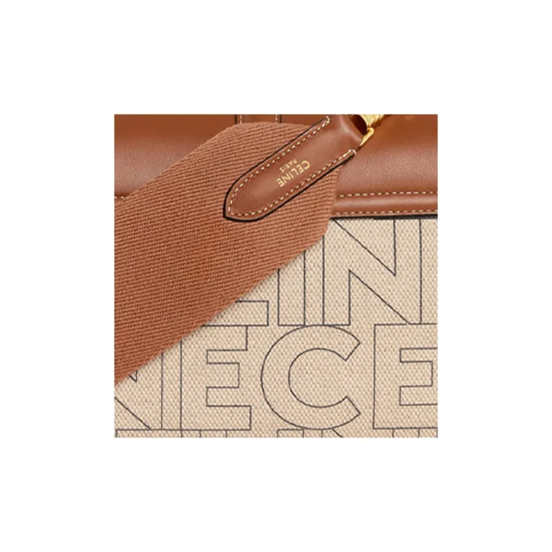 CELINE Fabric With Calfskin Shoulder Bag Crossbody Bag Women's Natural/Tan-4