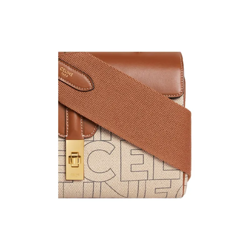 CELINE Fabric With Calfskin Shoulder Bag Crossbody Bag Women's Natural/Tan-3