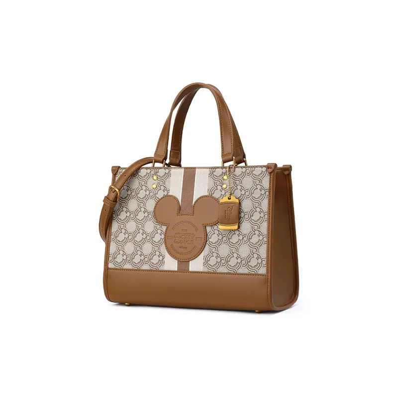 Disney Mickey Series Leather Tote Bag Shopping Bag Handbag Shoulder Bag Large Size Women's Brown-1