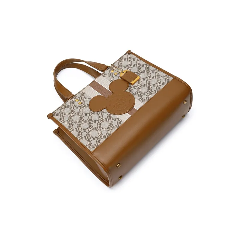 Disney Mickey Series Leather Tote Bag Shopping Bag Handbag Shoulder Bag Large Size Women's Brown-4