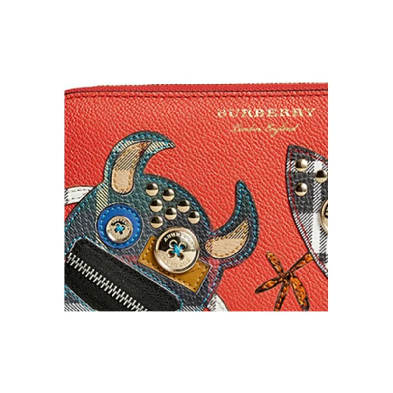 Burberry Cow Leather Card Holder Wallet Women's Orange Red-3
