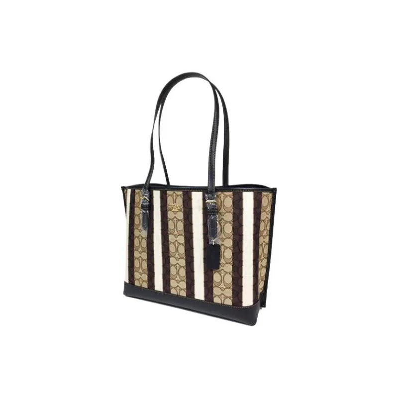 COACH Mollie Jacquard With Leather Tote Bag, Shopping Bag, Handbag, Shoulder Bag Women's Khaki Brown Mixed Color-2