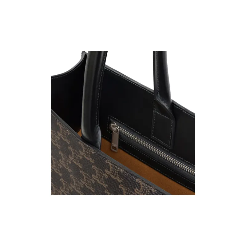 CELINE Cabas Leather Tote Bag Shopping Bag Handbag Men's Black-4