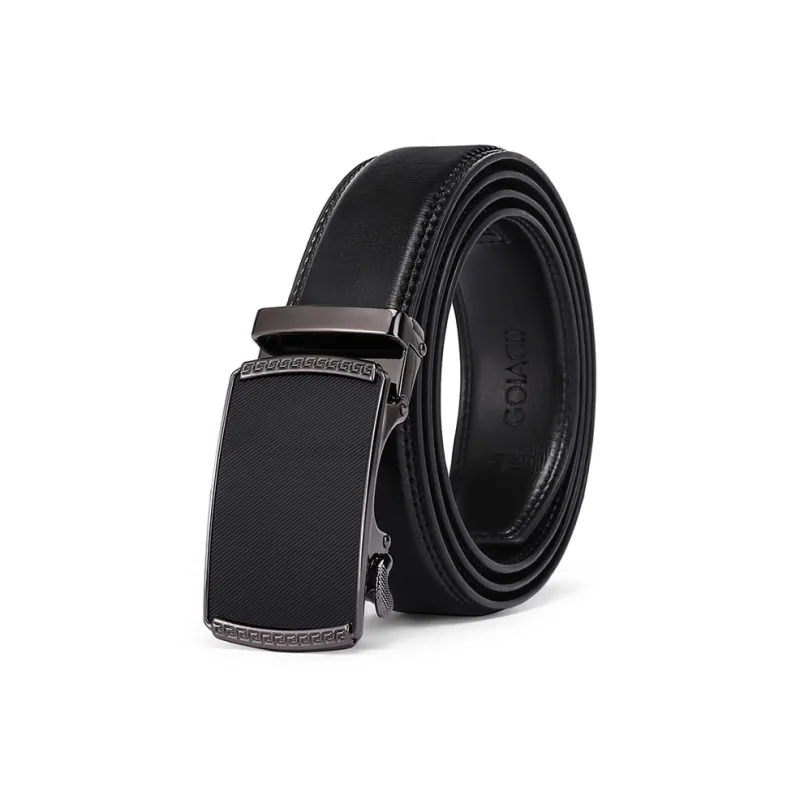 PISHUSHU Premium Automatic Buckle Business Youth Trendy Denim Cow Leather Leather Belts Men's Gunmetal Width  3.5cm-0
