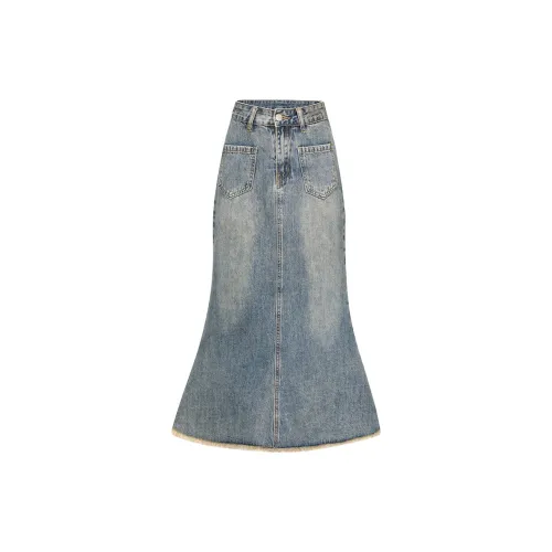 ZAZN Denim Long Skirts Women's Nostalgic Blue