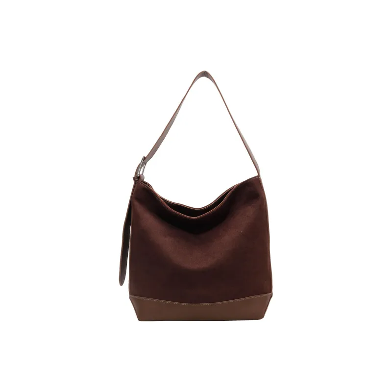 NOMK PU With Woolen Shoulder Bag Large Size Women's Black/Khaki/Coffee-12