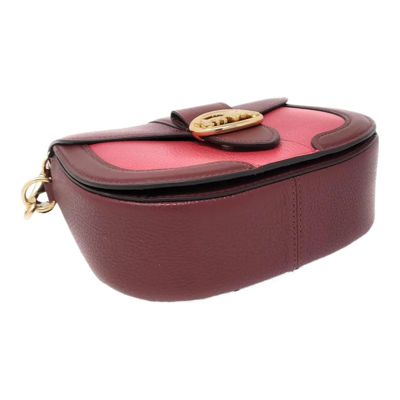 COACH Georgie Leather Bacchus Bag Saddle Bag Shoulder Bag Crossbody Bag Small Size Women's Pink & Red Brown-4
