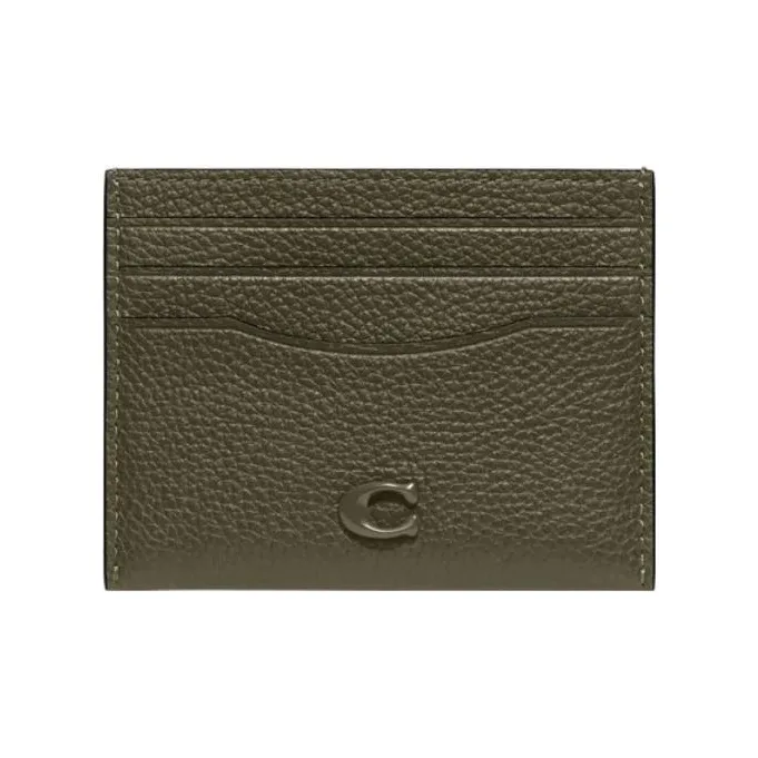 COACH Card Case Leather Coin Purses Card Holders Unisex Olive Green-0