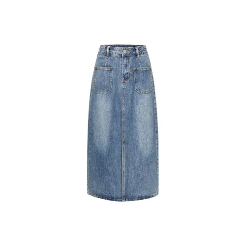 ZAZN Denim Long Skirts Women's Vintage Blue