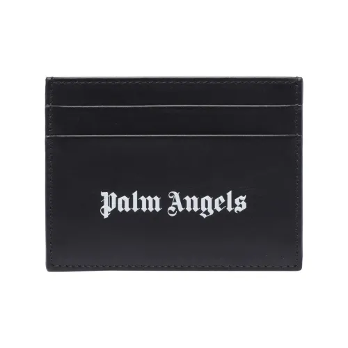 PALM ANGELS Logo-Print Leather Card Holder Black