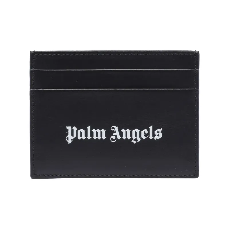PALM ANGELS Logo Print Leather Card Holder Black-0